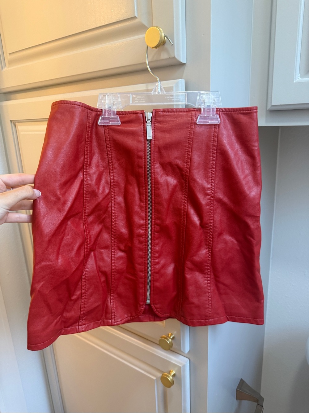 Red Faux Leather Zip-Front Mini Skirt